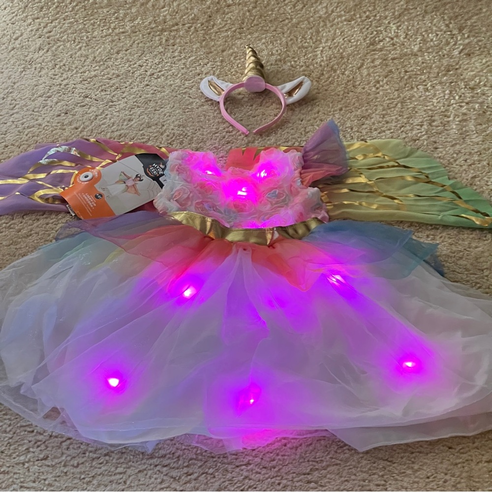 Girls Unicorn Fairy Costume Dress lighted with Headband - Multicolor 4T / 5T - Picture 2 of 14